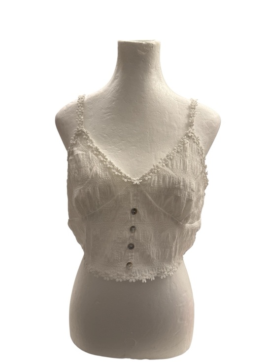 SHEIN Tops - SHEIN White Floral Lace Trim Button-Front Crop Cami, Size M